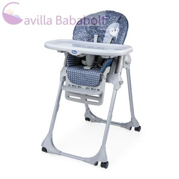   Chicco Polly Easy etetőszék, 4 kerékkel, dupla tálcával, állítható üléssel, Pinguin