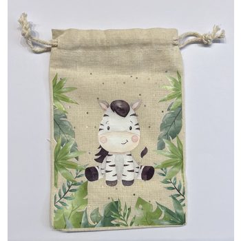   Pamut állat nyomatos, húzózsinóros tasak, Méret - 15x10 cm,  zebra