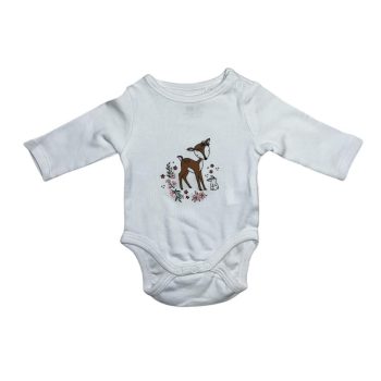 Őzikés fehér baba body , Méret - 56-os (0-3 hó)