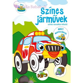   Színes járművek - színes vonalkás kifestő nagy matricákkal
