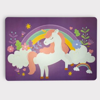   Asztali műanyag alátét étkezéshez, gyurmázáshoz, festéshez 65x45 cm, lila unikornis