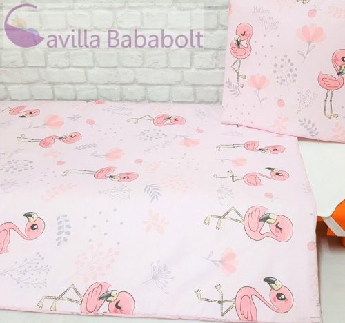 2 részes gyermek ágynemű szett -90x140 takaró+párna , 100%pamut, flamingó