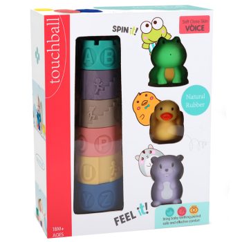   Touchball Puha tapintás fejlesztő 9db-os toronyépítő játékszett állatfigurákkal