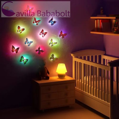 Világító pillangók fali dekoráció, éjszakai fény (2,7 x 5,2 cm) -  1db