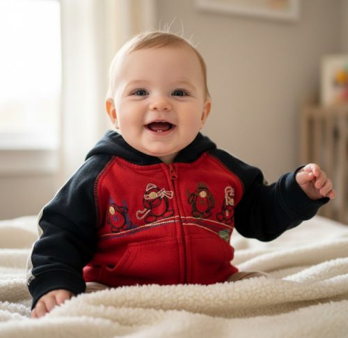 George kapucnis, pamut bébi pulóver, Méret 50-56-os (0-3 hó)