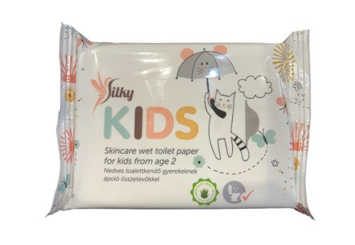 Silky Kids gyerek nedves törlőkendő, 40 lapos, cica