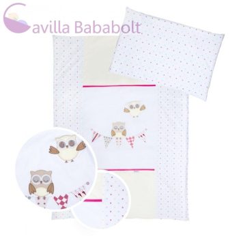   Klups 2 részes ágyneműhuzat szett- Paplanhuzat: 100x135 cm, Párnahuzat: 40X60 cm Baglyos pink-fehér