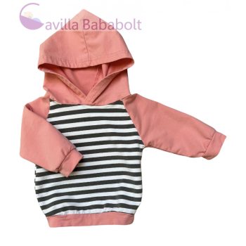 Csíkos lányka kapucnis felső, Méret: 68-as (3-6 hó)