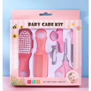   6db-os Babaápolási szett, Fésű-kefe körömvágó olló készlet, reszelő, csipesz