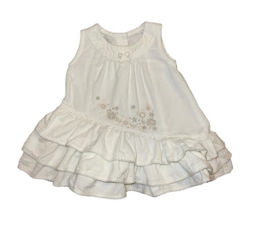 Fehér pamut-kord lányka ruha, hímzett virágos Méret 50-56-os (newborn)
