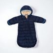 Kék színű bundazsák kapucnival és ráhajtható kesztyűvel , Méret 62-68-as (2-6 hó)