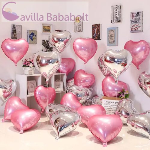 Ezüst rózsaszín alumínium fólia szerelmes léggömbök Valentin-napi, 10db