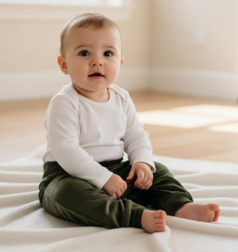 Lupilu fenyőzöld bébiplüss nadrág, Méret 50-56-os (0-2 hó)