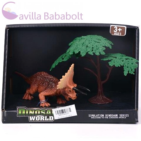 Triceratops dinoszaurusz figura fával 15cm