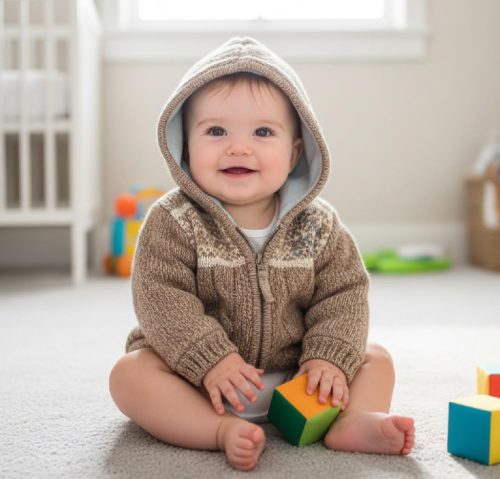 Mothercare kötött pamut, bélelt kapucnis pulóver,  Méret 56-os (0-3 hó)