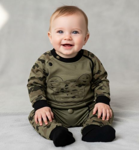 Khaki terep mintás pamut együttes,  Méret 74-es (6-12 hó)