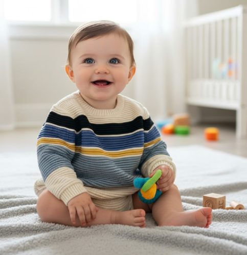 Next Baby Bordázott Csíkos Pulóver,  Méret 68-as (3-6 hó)