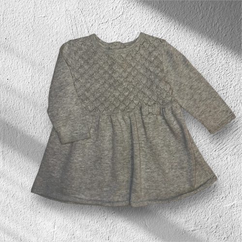 Kötött szürke pamut ruha, Méret 68-as (3-6 hó)