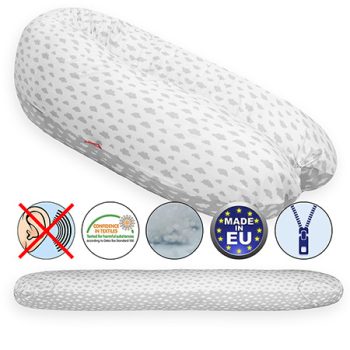   Formázható univerzális szoptatós párna pamut huzattal - LittleCloudsGrayWhite