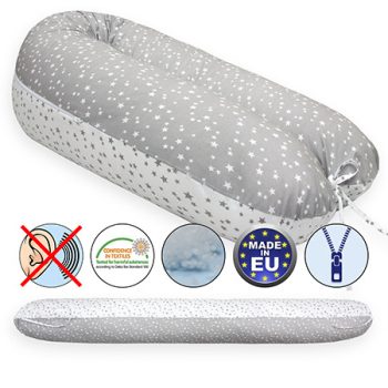   Formázható univerzális szoptatós párna pamut huzattal - GreyWhiteLittleBigStarsNew