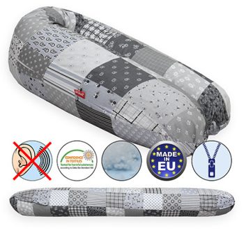   Formázható univerzális szoptatós párna pamut huzattal - GreyPatchwork2