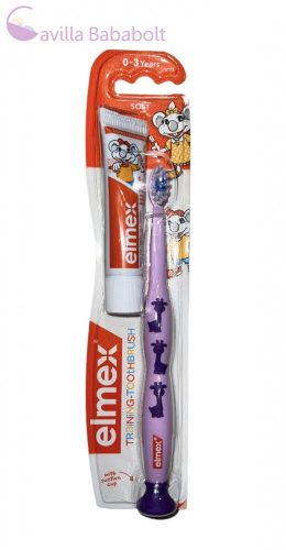 Elmex puha gyakorló fogkefe és gyermekfogkrém 0-3 éveseknek, lila