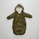 Khaki színű bundazsák kapucnival és ráhajtható kesztyűvel , Méret 62-68-as (2-6 hó)