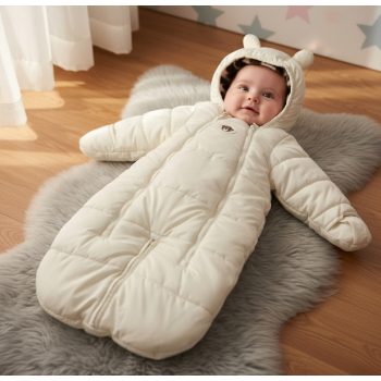   H&M macis átalakítható bundazsák kapucnival és ráhajtható kesztyűvel , Méret 62-68-as (2-6 hó)