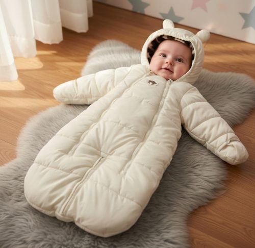 H&M macis átalakítható bundazsák kapucnival és ráhajtható kesztyűvel , Méret 62-68-as (2-6 hó)