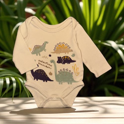 Dinos pamut hosszúujjú body, kombidressz, Méret 62-es (0-3 hó)