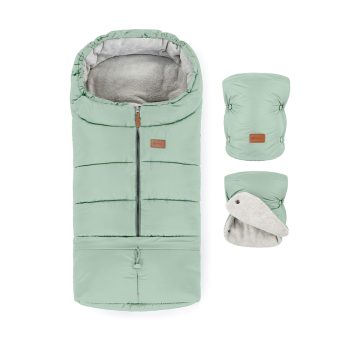   PETITE&MARS Téli szett Jibot 3in1 bundazsák + kézmelegítő kesztyű babakocsira Jasie Pale Eucalypt