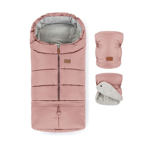 PETITE&MARS Téli szett Jibot 3in1 bundazsák + kézmelegítő kesztyű babakocsira Jasie Dusty Pink