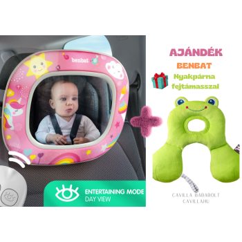   BENBAT Gyermek autós tükör Night&Day +BENBAT Nyakpárna fejtámasszal, béka 0-12 hó