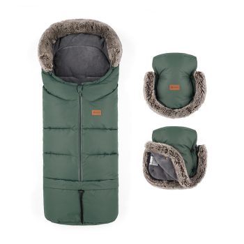   PETITE&MARS Téli szett Arctic 4in1 bundazsák + kézmelegítő kesztyű babakocsira Furry Veritable Khaki
