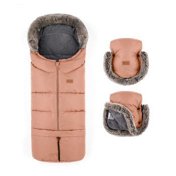   PETITE&MARS Téli szett Arctic 4in1 bundazsák + kézmelegítő kesztyű babakocsira Furry Pastel Peach