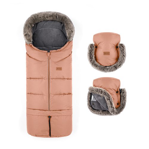 PETITE&MARS Téli szett Arctic 4in1 bundazsák + kézmelegítő kesztyű babakocsira Furry Pastel Peach