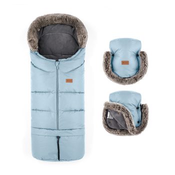   PETITE&MARS Téli szett Arctic 4in1 bundazsák + kézmelegítő kesztyű babakocsira Furry Sky Whisper