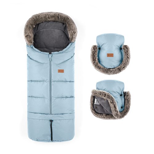 PETITE&MARS Téli szett Arctic 4in1 bundazsák + kézmelegítő kesztyű babakocsira Furry Sky Whisper