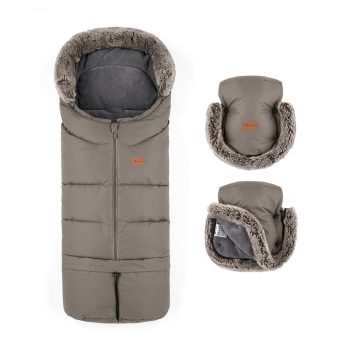   PETITE&MARS Téli szett Arctic 4in1 bundazsák + kézmelegítő kesztyű babakocsira Furry Mocha Mousse
