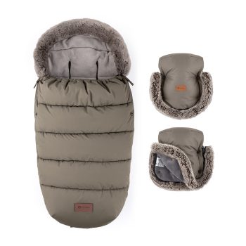   PETITE&MARS Téli szett Comfy 4in1 bundazsák + kézmelegítő kesztyű babakocsira Furry Mocha Mousse