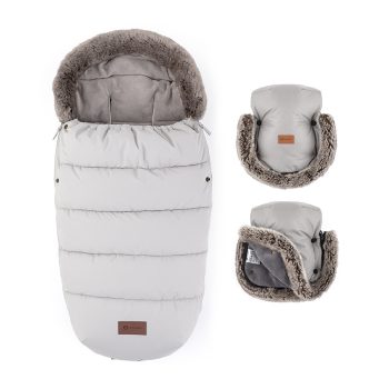   PETITE&MARS Téli szett Comfy 4in1 bundazsák + kézmelegítő kesztyű babakocsira Furry Champagne Shower