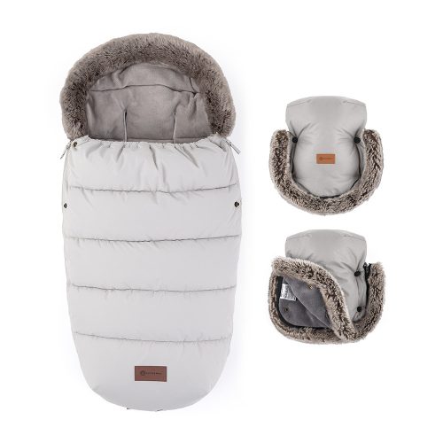 PETITE&MARS Téli szett Comfy 4in1 bundazsák + kézmelegítő kesztyű babakocsira Furry Champagne Shower