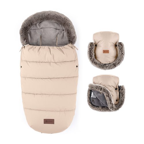 PETITE&MARS Téli szett Comfy 4in1 bundazsák + kézmelegítő kesztyű babakocsira Furry Rose Petal