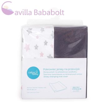   CEBA huzat pelenkázó betéthez 50x70-80 cm 2 db Sötétszürke+Rózsaszín csillagok